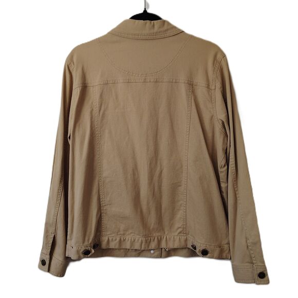 DENIM & CO. Tan Button-Up Large Women's Waist Length Jean Jacket Long Sleeve - Picture 3 of 5